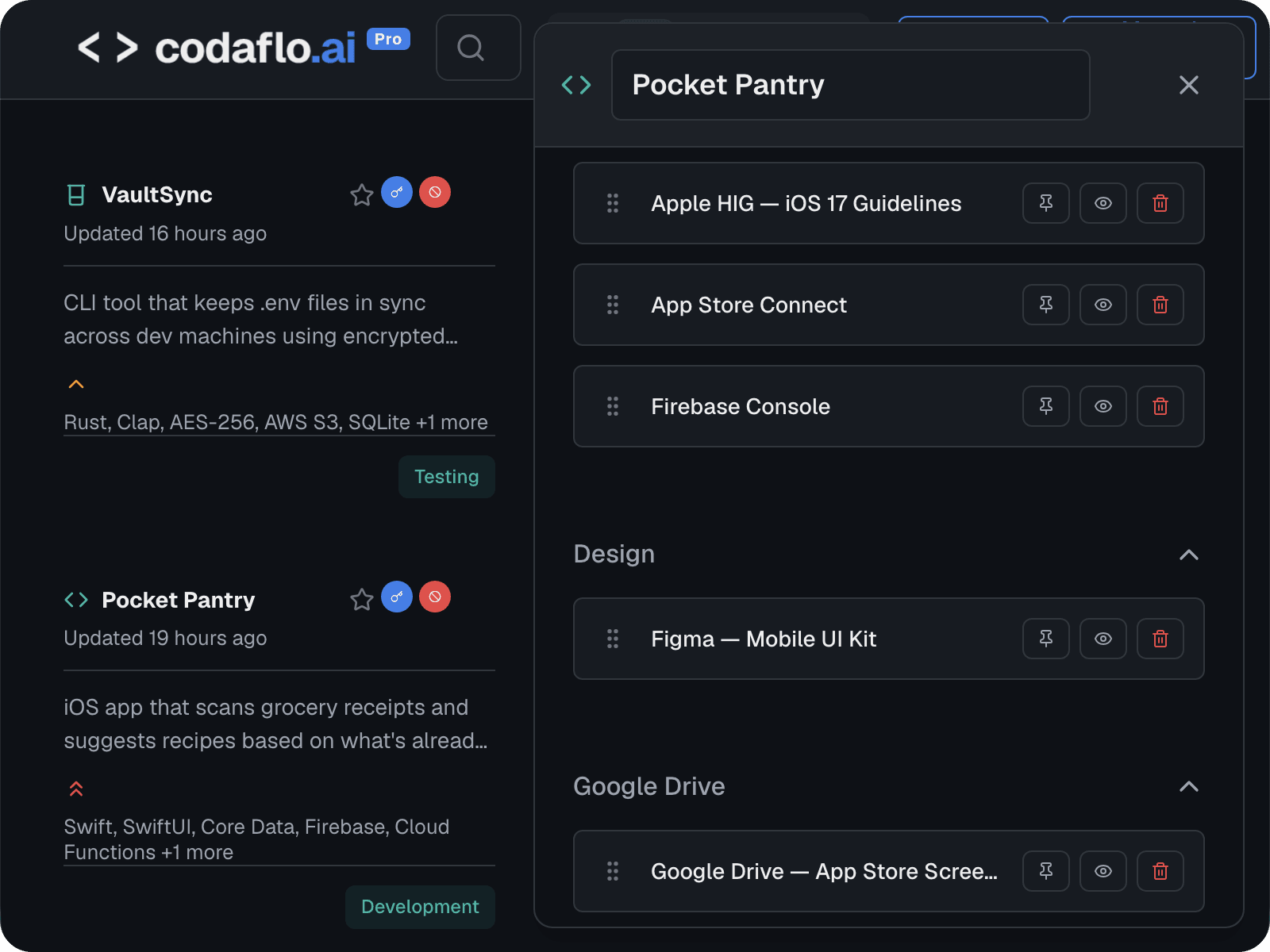 Documentation hub with categorized links and one-click access