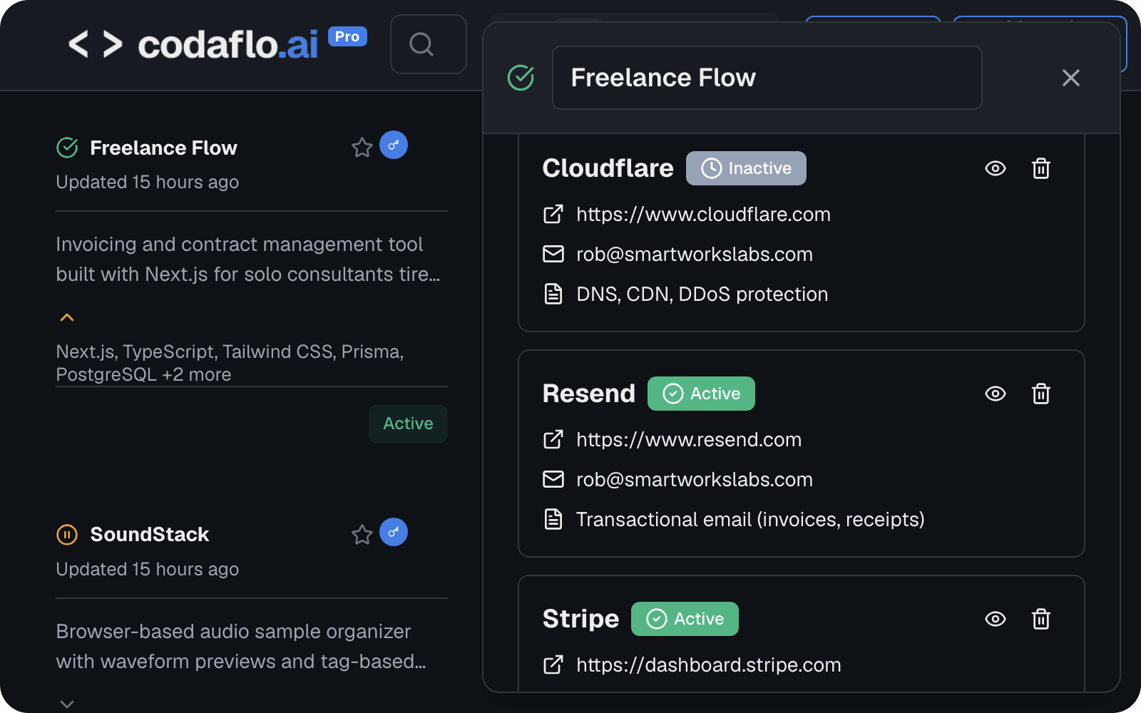 Service account tracking showing which accounts are used for each project service